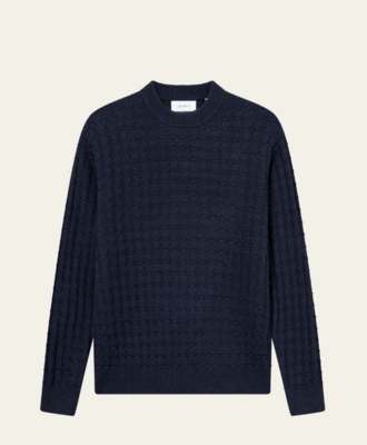 Jersey de punto estructurado cuadrado Gustav corte regular azul